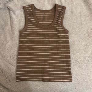BKE Core Brown and White Striped Tank Top